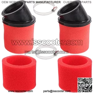 2Pcs Universal 48mm 49mm 50mm Red Angled Double Foam Pod Performance Air Filter Cleaner 50cc 70cc 90cc 110cc 125cc Motorcycle ATV Quad Scooter Go Kart Moped Pit Racing Super Pocket Mini Bike