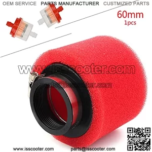 Motorcycle 58mm to 60mm Foam Air Filter Intake System Filters Universal Clamp-on Pod Intake Cleaner Chrome End Caps for Yamaha Honda Suzuki Kawasaki Motorcycles Dirt Bike ATV Moped Pit Bike Scooter