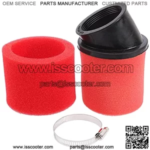 Universal 48mm 49mm 50mm Red Angled Double Foam Pod Performance Air Filter Cleaner 50cc 70cc 90cc 110cc 125cc Motorcycle ATV Quad Scooter Go Kart Moped Pit Dirt Racing Super Pocket Mini Bike