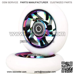 100mm Scooter Wheels - Pro Scooter Wheels 100mm Pair - Neo Oil Slick 100mm Metal Scooter Wheels Replacement - Pro Scooter Wheels 100mm - Bearings Installed - Scooter Wheels for Kids