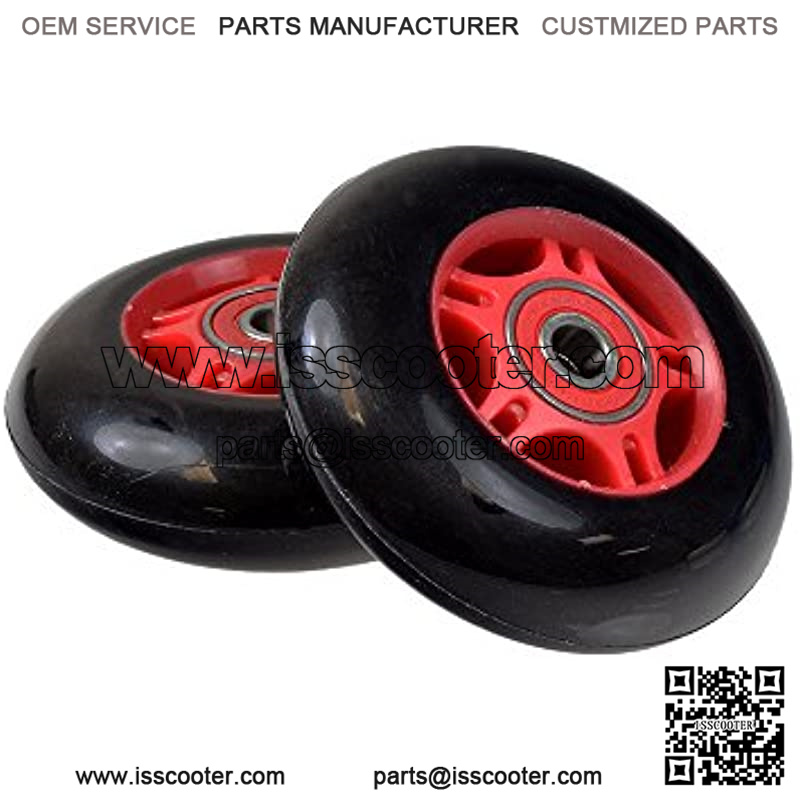 76 mm Black Wheel Red Hub Caster Wheels (Pair) for the Razor Crazy Cart, Ripstik, FlashRider 360, RipRider 360, & PowerRider 360