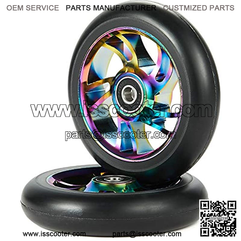 Scooter Wheels Pair - Complete 2pcs Neo 110mm Pro Stunt Scooter Replacement Wheels with ABEC-9 Bearing | Bearings Installed - Quality Scooter Wheels for Smooth Ride