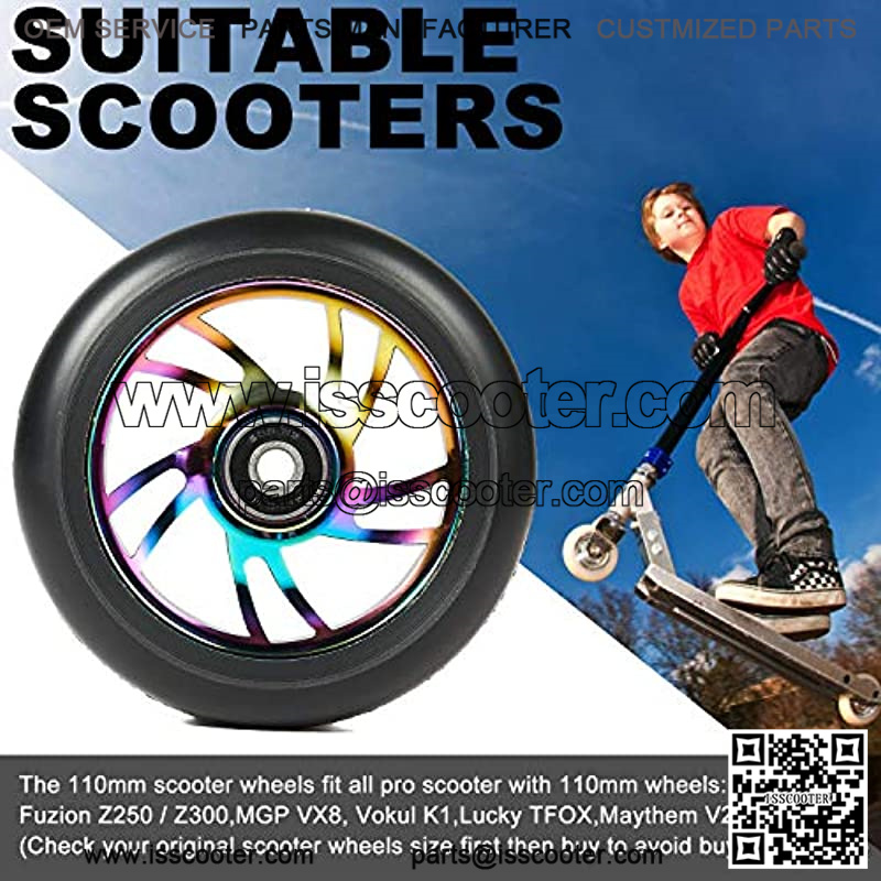 Scooter Wheels Pair - Complete 2pcs Neo 110mm Pro Stunt Scooter Replacement Wheels with ABEC-9 Bearing | Bearings Installed - Quality Scooter Wheels for Smooth Ride - Image 3