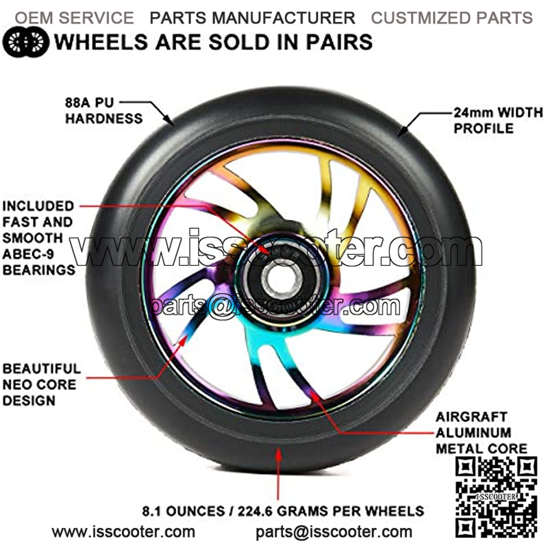 Scooter Wheels Pair - Complete 2pcs Neo 110mm Pro Stunt Scooter Replacement Wheels with ABEC-9 Bearing | Bearings Installed - Quality Scooter Wheels for Smooth Ride - Image 4