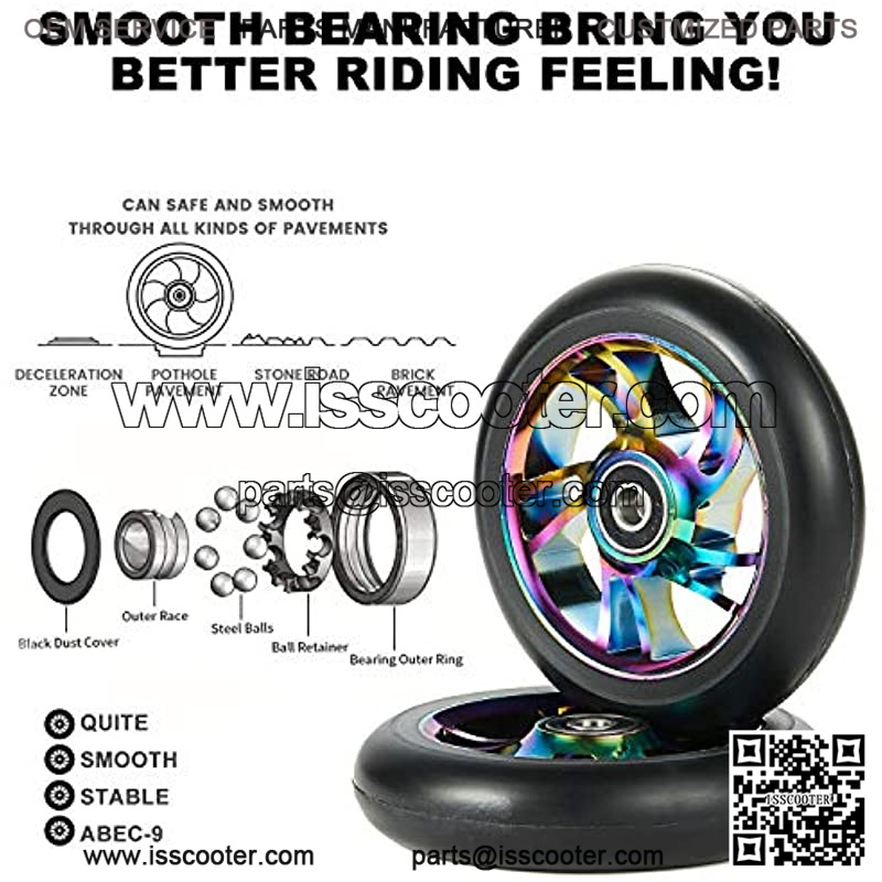 Scooter Wheels Pair - Complete 2pcs Neo 110mm Pro Stunt Scooter Replacement Wheels with ABEC-9 Bearing | Bearings Installed - Quality Scooter Wheels for Smooth Ride - Image 5