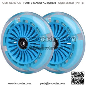 120mm 3-Wheeled Scooter Front Led Light Up Replacement Wheels, Kid Scooter Flashing Wheel Set for Micro Kickboard Mini, Maxi Deluxe, Globber Kick Scooter (Pair) (Blue)