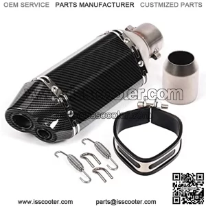 Motorcycle Dual Outlet 12.2" Universal Exhaust Muffler Carbon Pattern Stainless Steel Slip on 2" Inlet with 38 to 51mm Welding Adaptor NO DB Killer Silencer