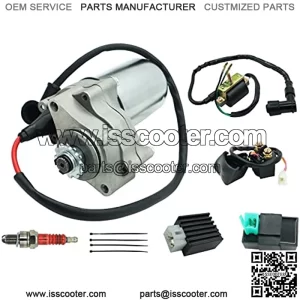 110cc ATV Starter Motor 2 Bolt Fits for Kids ATVs Quad Dirt Pit Bike TaoTao 50cc 70cc 90cc 110cc 125cc, 4 Piece ATV Part with Solenoid Starter Relay&Ignition Coil&Voltage Regulator