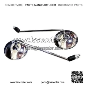 Long Stem Round Side Rear View Mirrors with Brackets for Vespa PX Lusso, LML & P200.