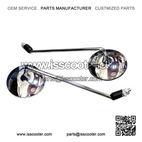 Long Stem Round Side Rear View Mirrors with Brackets for Vespa PX Lusso, LML & P200.