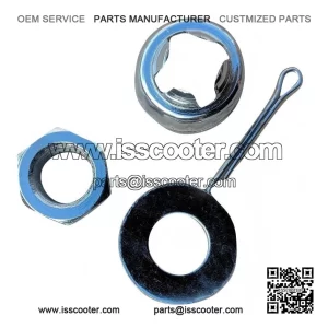 Chrome Rear Hub Locking Nut Kit for PX/LML/T5 ?C 4-piece set with pin, washer & cap.